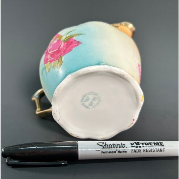 Victorian Rose Porcelain Creamer, German Three Crown - Satin China Gold Trim - Picture 8 of 9